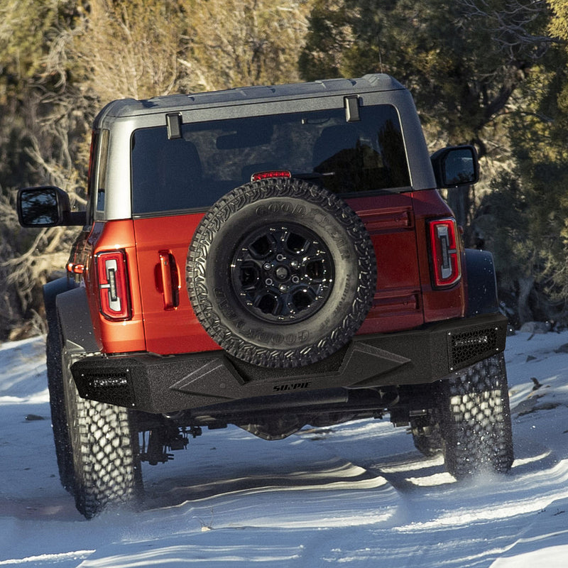 Full-Width Steel Rear Bumper with LED Work Lights, Sensor Holes & License Plate Bracket for 2021–Present Ford Bronco