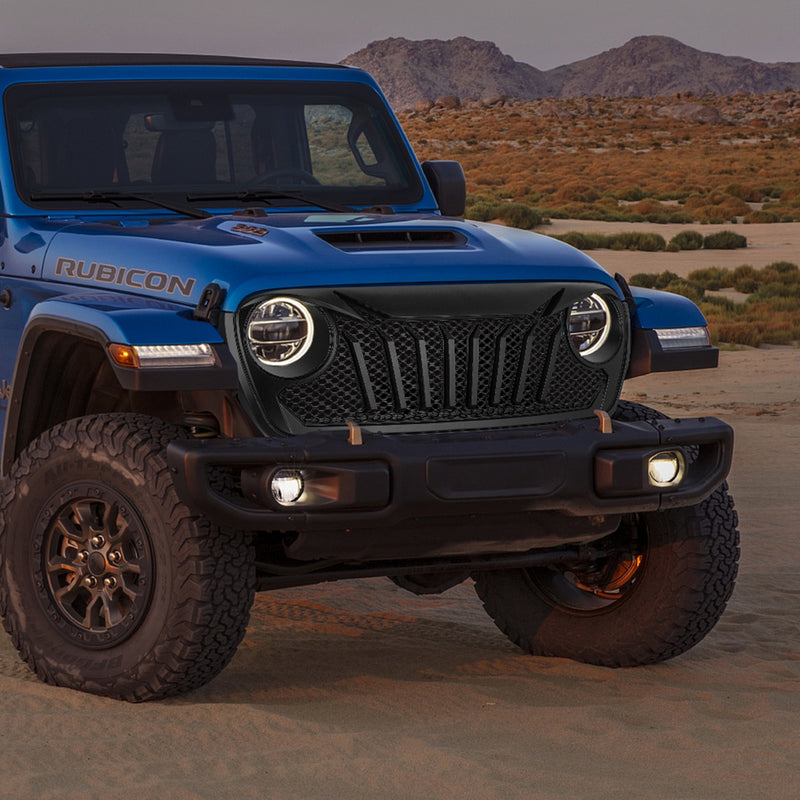 Giant Fang Series One-Piece ABS Front Grille for 2018–2026 Jeep Wrangler JL JLU 4xe & Gladiator JT