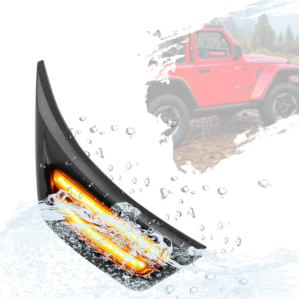 LED Fender Side Marker Lights DRL Dynamic Turn Signal Compatible with 2018-2026 Jeep Wrangler 4xe JL JLU Jeep Gladiator JT (2PCS)