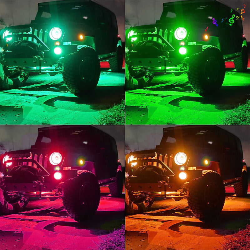 Rotating Series RGB LED Rock Lights Kit for Car | App-Controlled Off-Road Underglow
