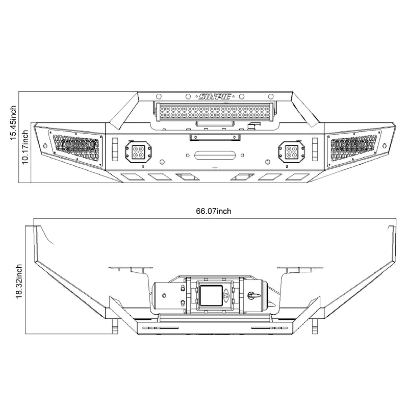Ford Bronco Steel Front Bumper with Winch Plate and 5 LED Lights D-rings & Sensor Mounting Hole/ACC Mounting Bracket