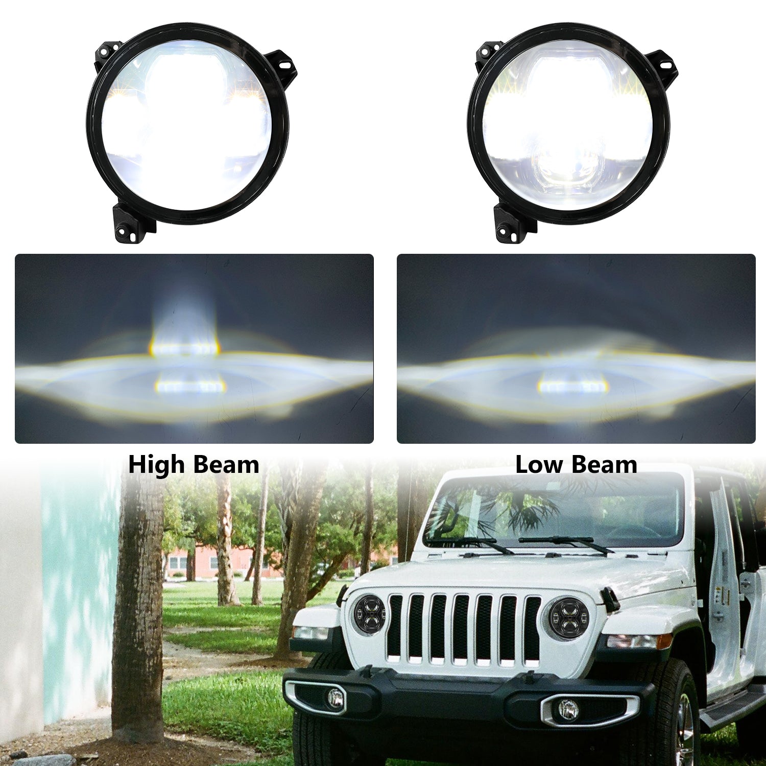 9"Black High/Low Beam LED Leadlights & 4" 5D LED Fog Lights Combo Kit for 2018-2026 Jeep Wrangler JL 4XE & Jeep Gladiator