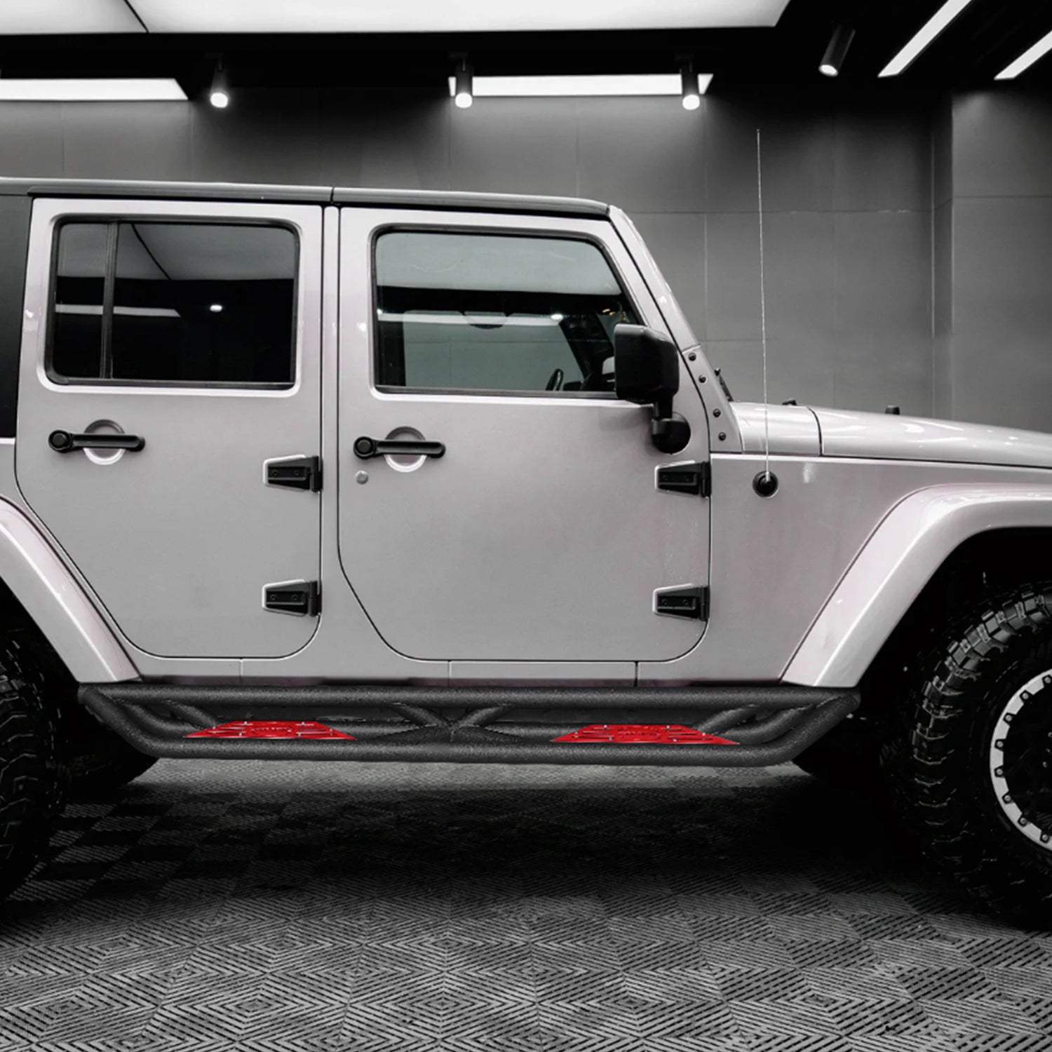 '07-'18 Jeep Wrangler JKU 4 Door Black Carbon Steel Side Steps & Running Boards (2PCS)