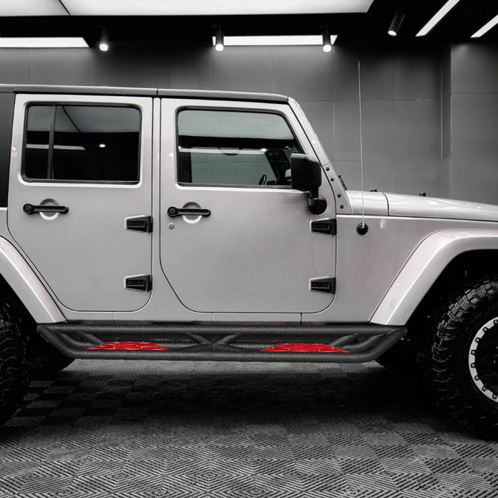 '07-'18 Jeep Wrangler JKU 4 Door Black Carbon Steel Side Steps & Running Boards (2PCS)