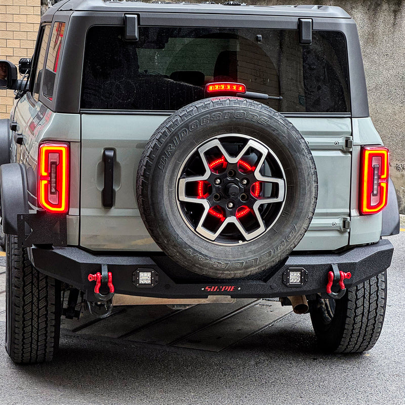Ford Bronco Heavy Duty Steel Rear Bumper with LED Work Lights, Sensor Holes & D-Rings