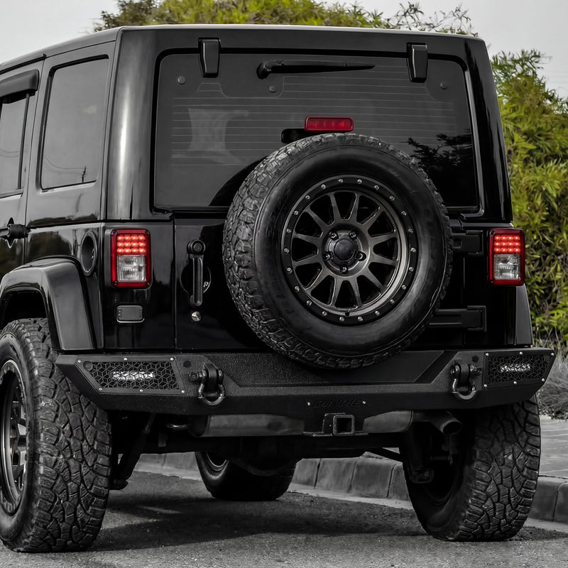 '07-'18 Jeep Wrangler JK JKU Rear Bumper with 2" Hitch Receiver & LED Lights (6 Colors Available)