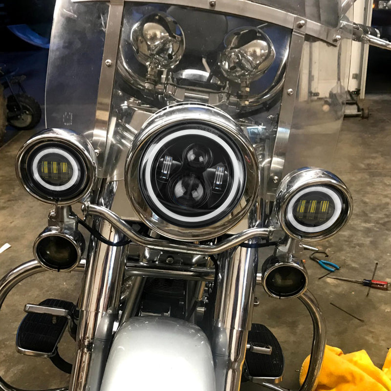 Harley-Davidson 7-inch LED Headlight with Integrated Turn Signals, DRLs, and Mounting Bracket Kit