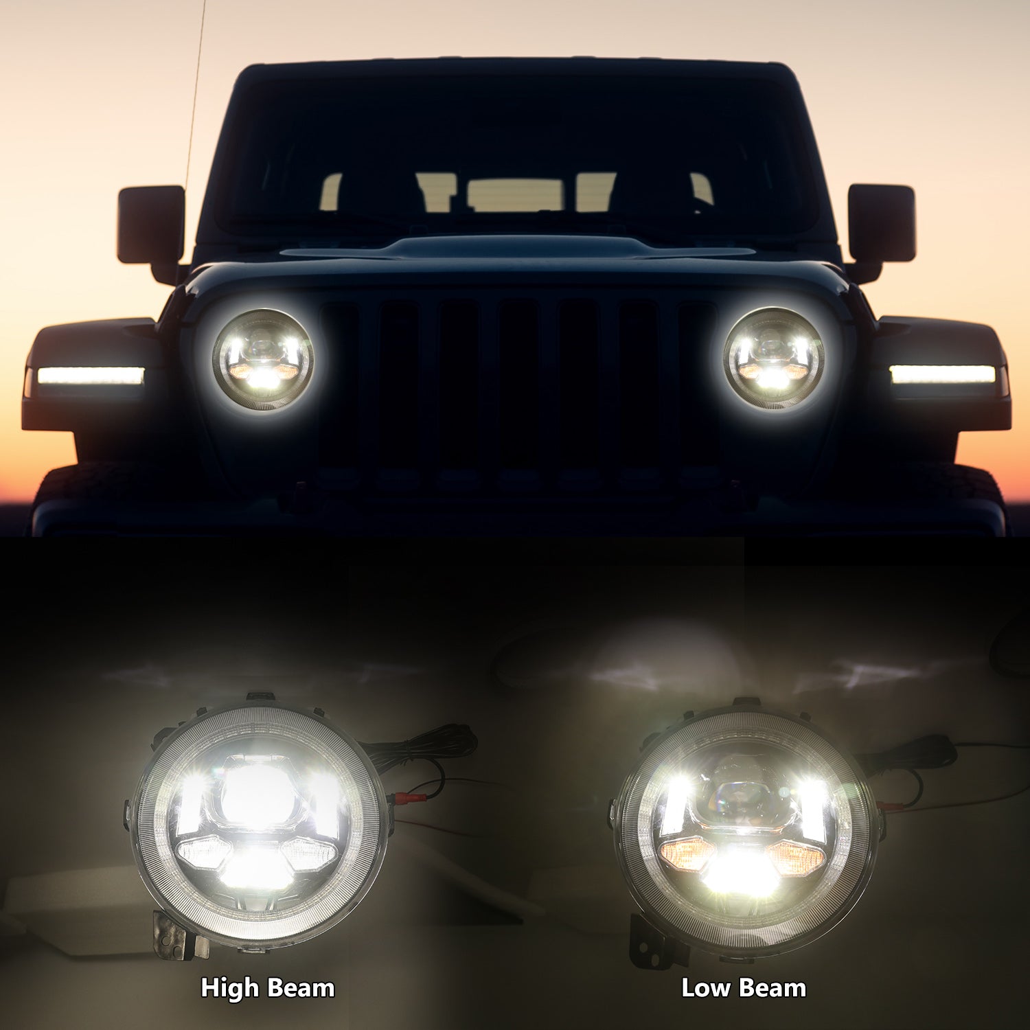 Sunpie 9 inch LED RGB Headlights for 2018-2026 Jeep Wrangler JL/JLU 4xe & Jeep Gladiator JT (2pcs/set)