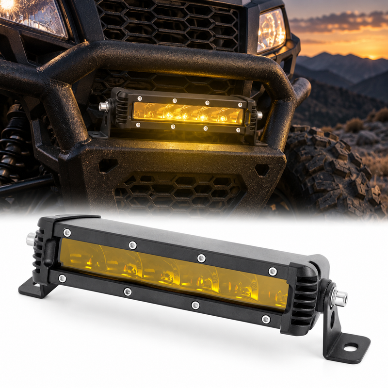 Yellow Single-Row LED Off-Road Light Bar with Mounting Brackets, 7–48 Inch