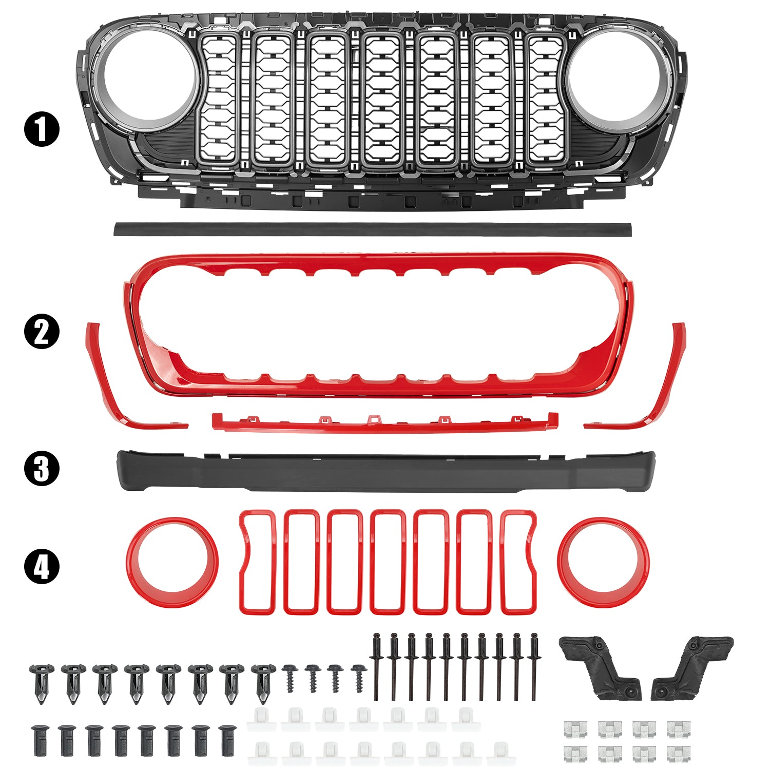 Modular ABS Front Grille Compatible with 2018–2026 Wrangler JL JLU 4xe & Gladiator JT – Available in 8 Color Options (Aftermarket Replacement)