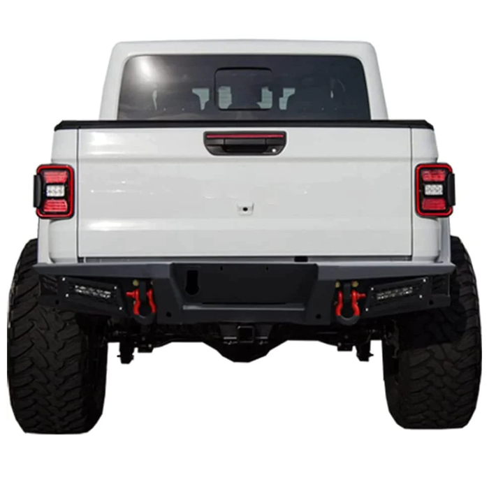 2019-Later Jeep Gladiator JT Front & Rear Bumpers Texture Black with Winch Plate & 7 LED Lights & 4 D-Ring