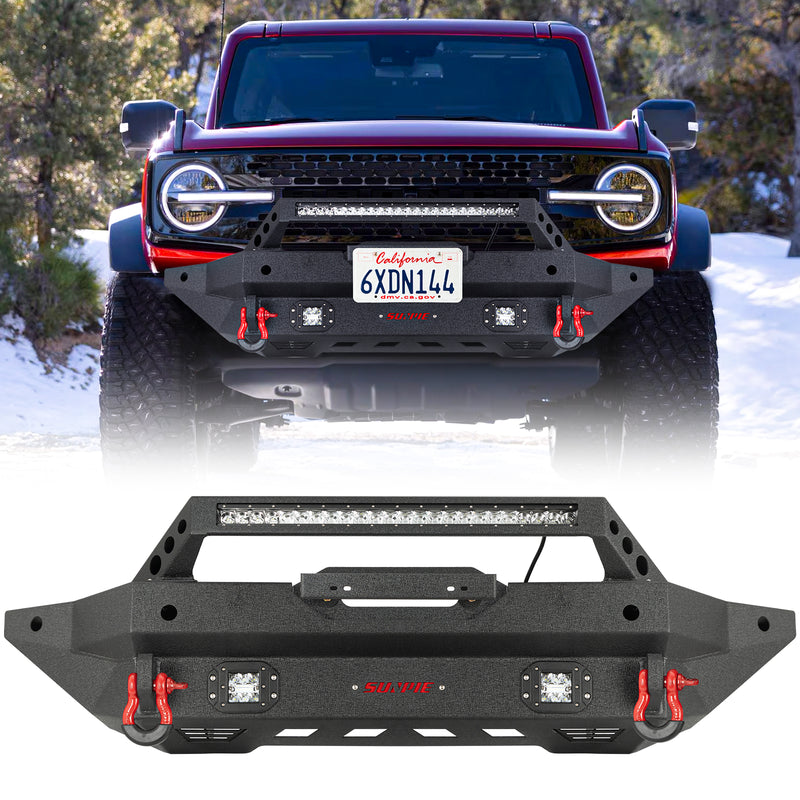 Heavy-Duty Ford Bronco Front Bumper with Integrated Work Lights, Sensor Ports, License Plate Bracket & D-Ring