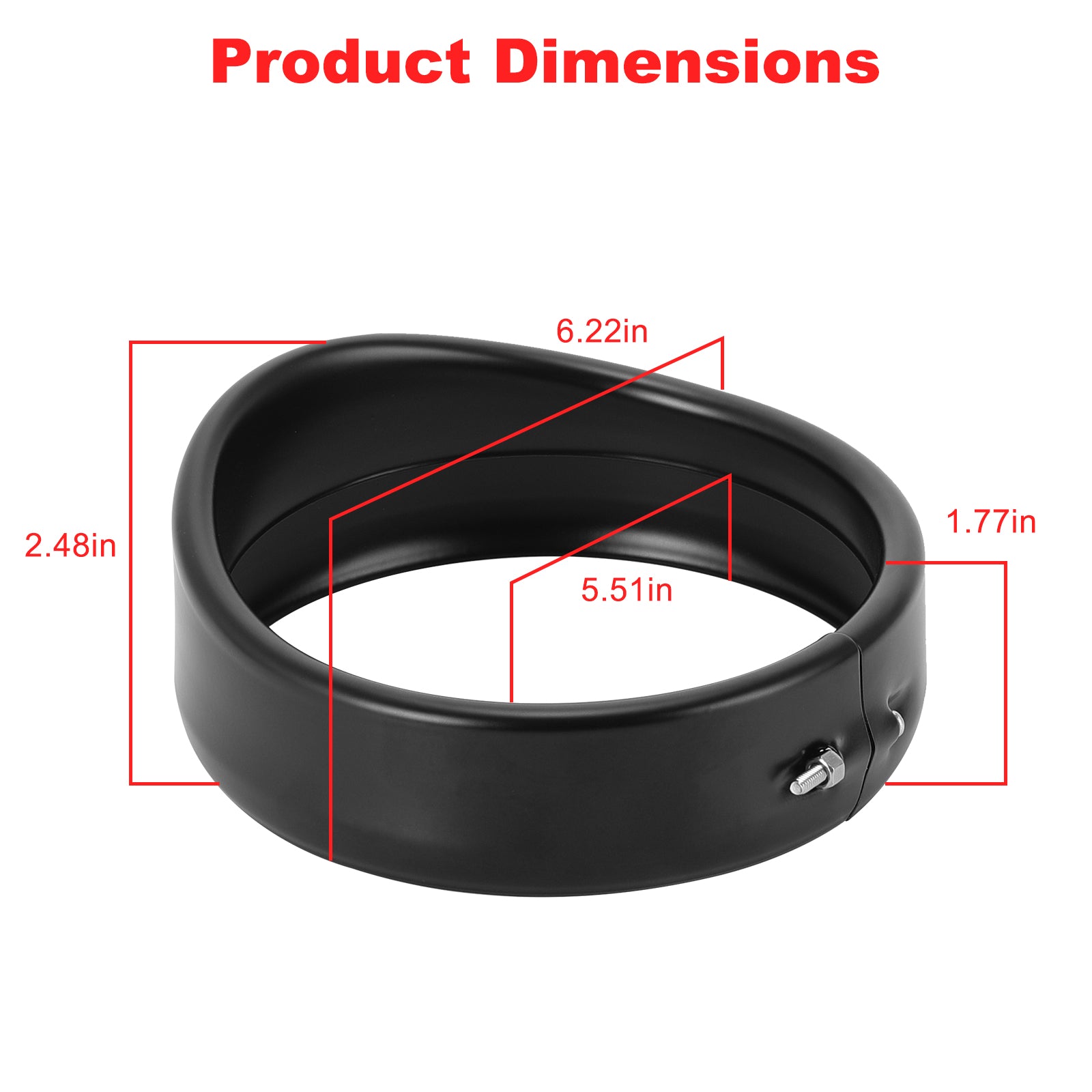 Premium 5.75" Visor-Style Headlight Trim Ring for Harley-Davidson product dimensions with measurements.