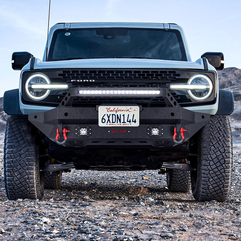 Heavy-Duty Ford Bronco Front Bumper with Integrated Work Lights, Sensor Ports, License Plate Bracket & D-Ring