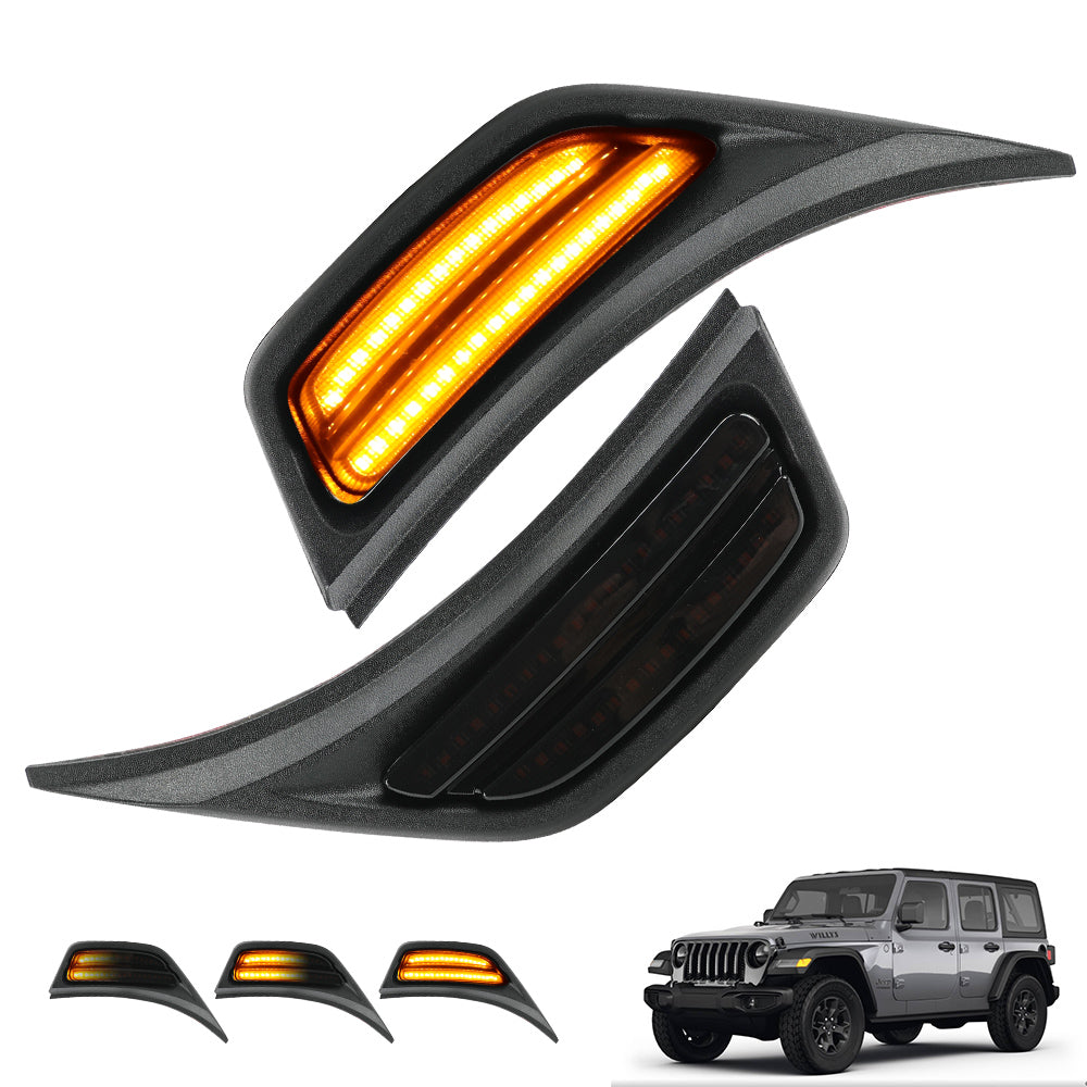 LED Fender Side Marker Lights DRL Dynamic Turn Signal Compatible with 2018-2026 Jeep Wrangler 4xe JL JLU Jeep Gladiator JT (2PCS)