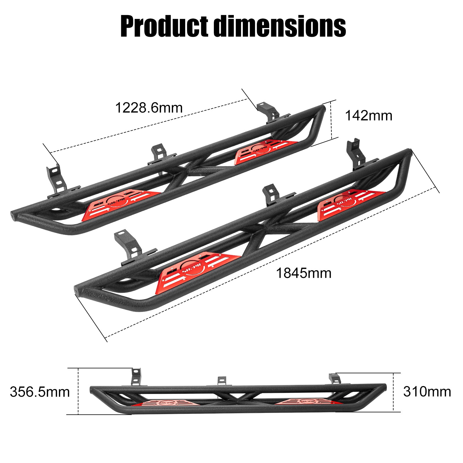 Heavy-Duty Carbon Steel Side Steps for 2021-2026 Ford Bronco 4-Door