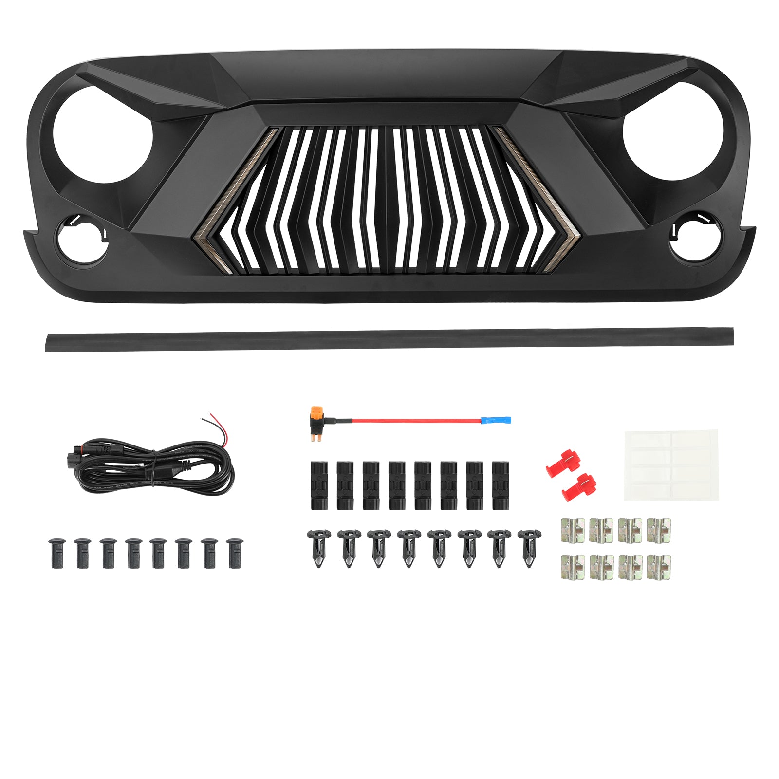 Aggressive Shark Grille with Integrated LED DRL & Turn Signals Compatible with 2007-2018 Jeep Wrangler JK JKU