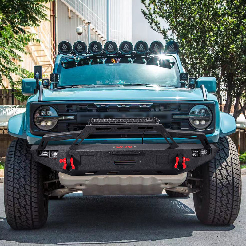 Full-Width Steel Front Bumper with ACC Mount, Winch Plate & LED Lights for 2021–2026 Ford Bronco