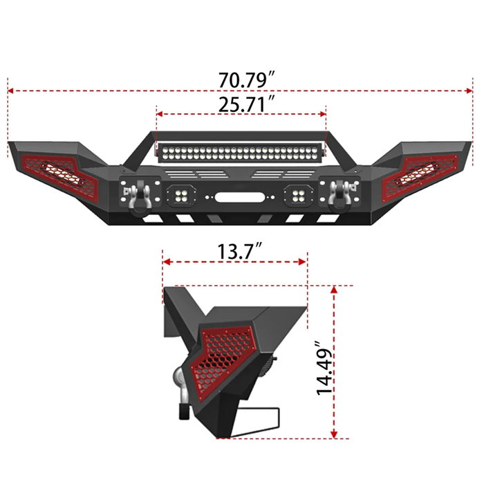 2019-Later Jeep Gladiator JT Front & Rear Bumpers Texture Black with Winch Plate & 7 LED Lights & 4 D-Ring