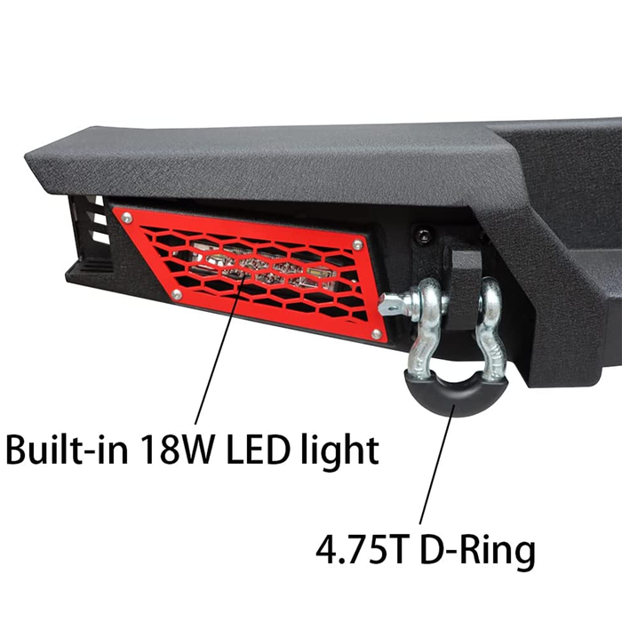 Jeep Wrangler Rear Bumper Black w/2x 18W LED Lights & Hook Receivers and 2X 4.75T D-Rings fit 2007-2018 Wrangler JK & JKU