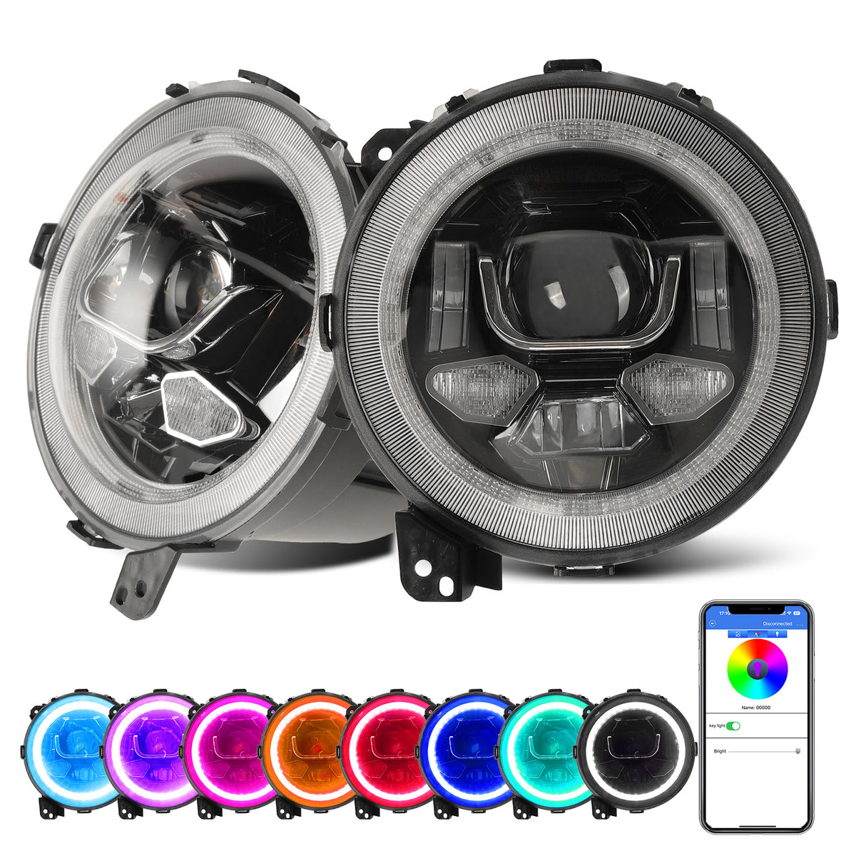 Sunpie 9 inch LED RGB Headlights for 2018-2024 Jeep Wrangler JL/JLU