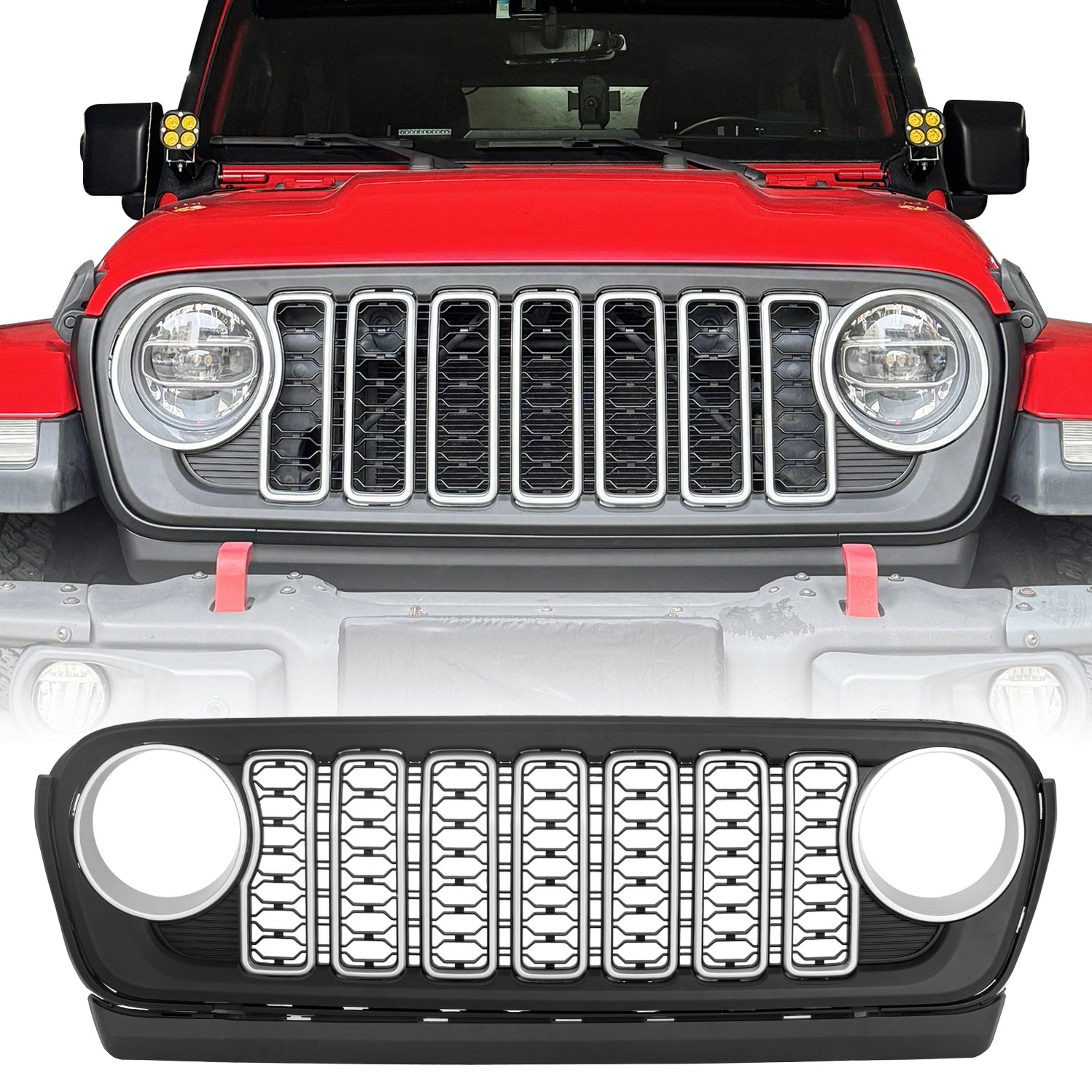 ABS Black & Silver Splicing Front Grille for 2018+ Jeep Wrangler JL JL