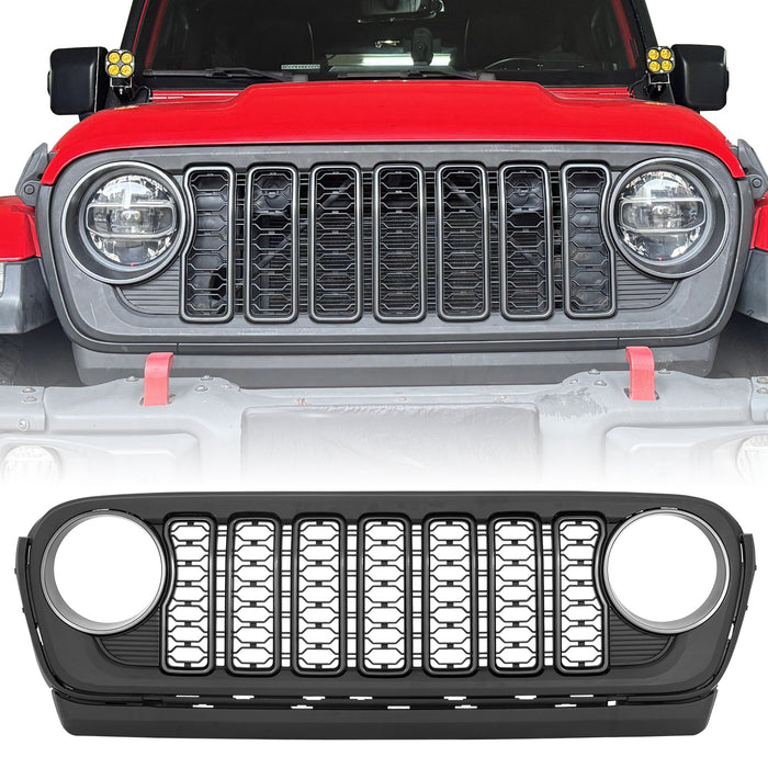 ABS Black & Silver Splicing Front Grille for 2018+ Jeep Wrangler JL JLU 4xe & Jeep Gladiator