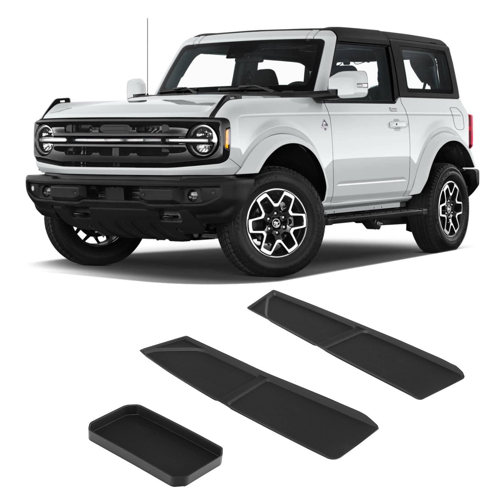 TPE Anti-Slip Center Console Dash Tray for 2021-2026 Ford Bronco 2/4-Door (3PCS)