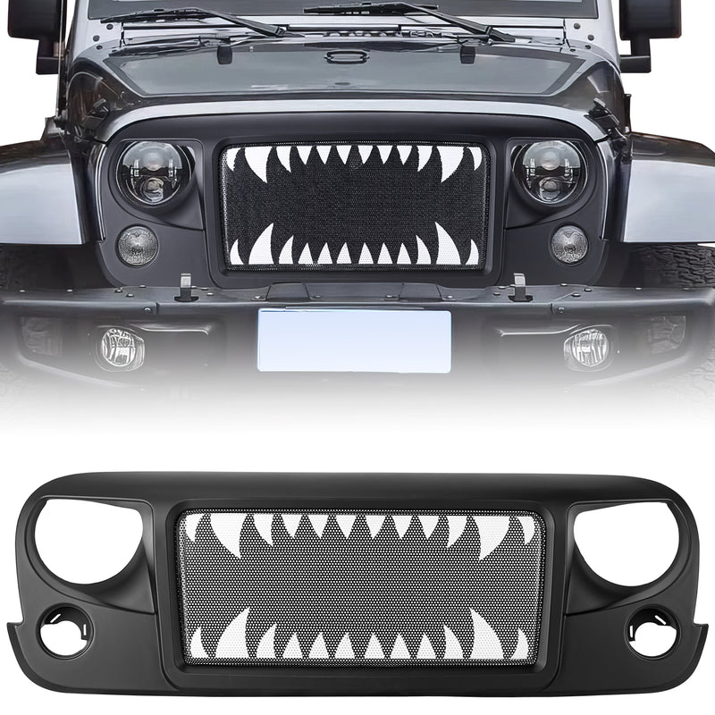 DKMGHT Front Grill with Mesh Matte Black Grille For 2007-2018 Jeep Wrangler Rubicon Sahara Sport DKMGHT Front Grill with Mesh Matte Black Grille For 2007-2018 Jeep Wrangler Rubicon Sahara Sport