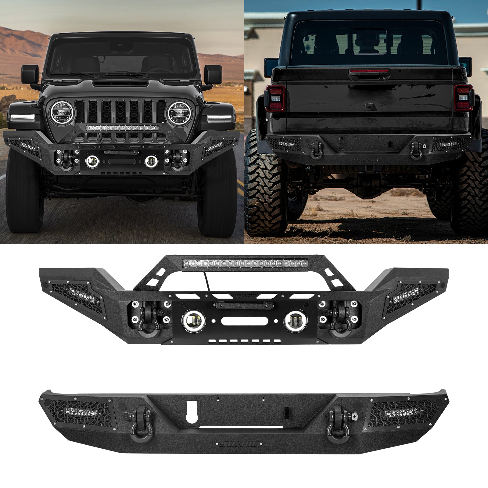 Heavy Duty Full Width Front & Rear Bumper Kit for 2020-2026 Jeep Gladiator JT - 6 Color Accents & Sensor Compatible