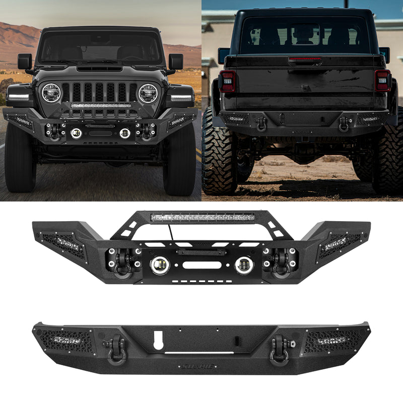 Heavy Duty Full Width Front & Rear Bumper Kit for 2020-2026 Jeep Gladiator JT - 6 Color Accents & Sensor Compatible