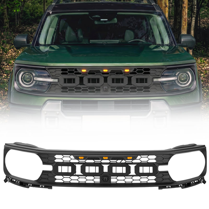 Custom Matte Front Grille with Amber LED Lights Compatible with 2020-2026 Bronco Sport
