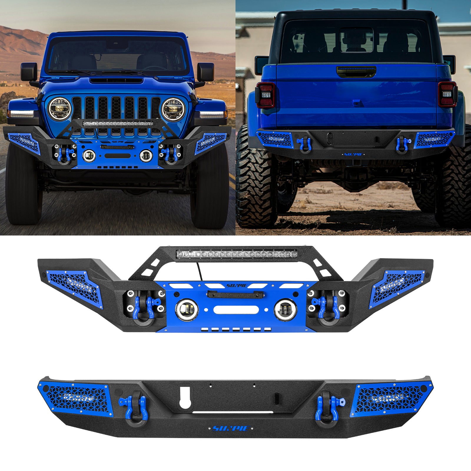 Heavy Duty Full Width Front & Rear Bumper Kit for 2020-2026 Jeep Gladiator JT - 6 Color Accents & Sensor Compatible