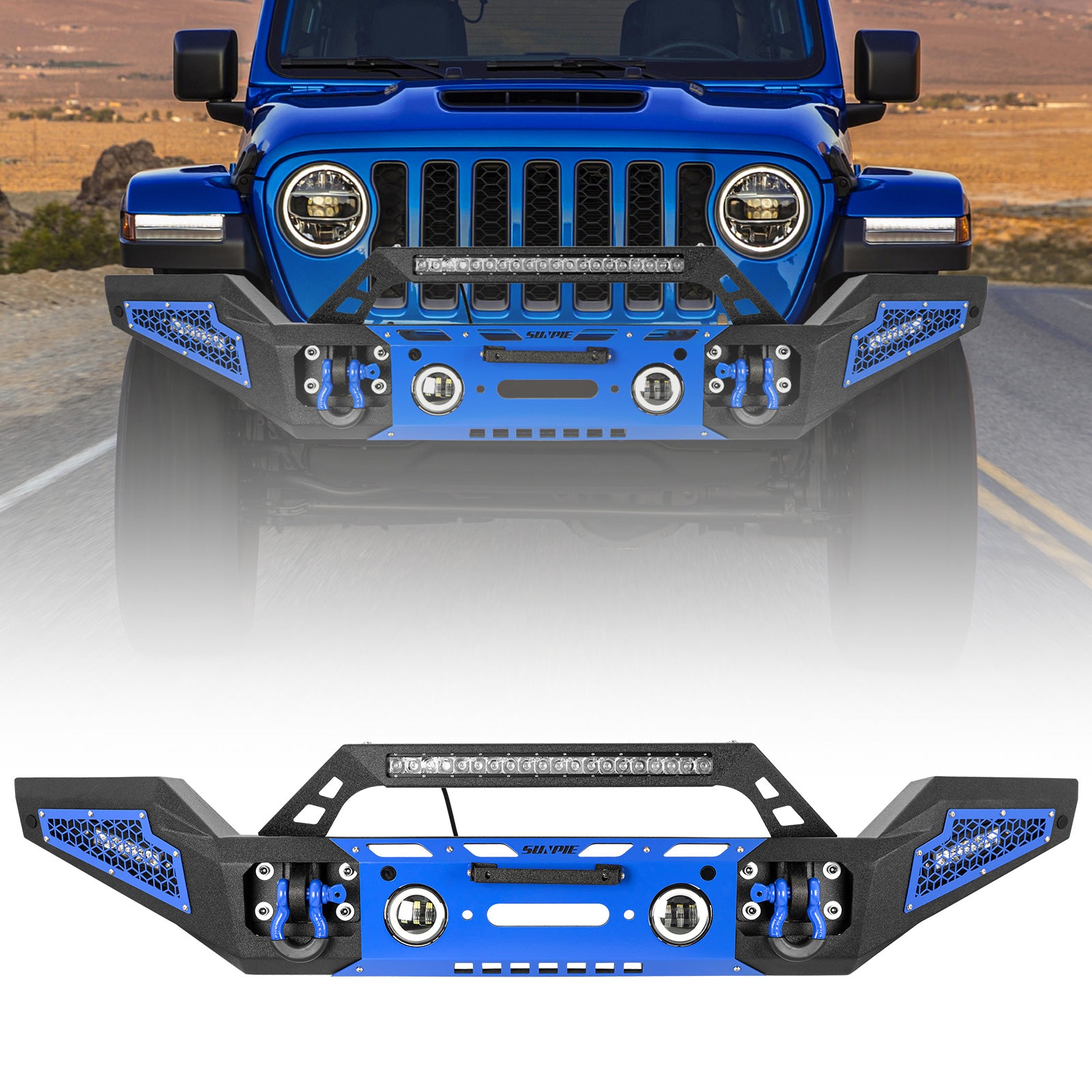 Rugged Carbon Steel Front & Rear Bumper Set for 2007-2018 Wrangler JK/JKU – Includes 6 Color Trim Kits & 2" Hitch