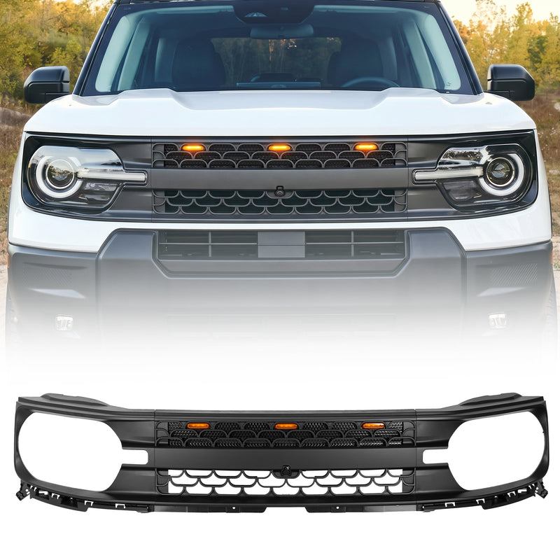 Leviathan Series Matte Front Grille with Amber LEDs for 2020-2026 Bronco Sport