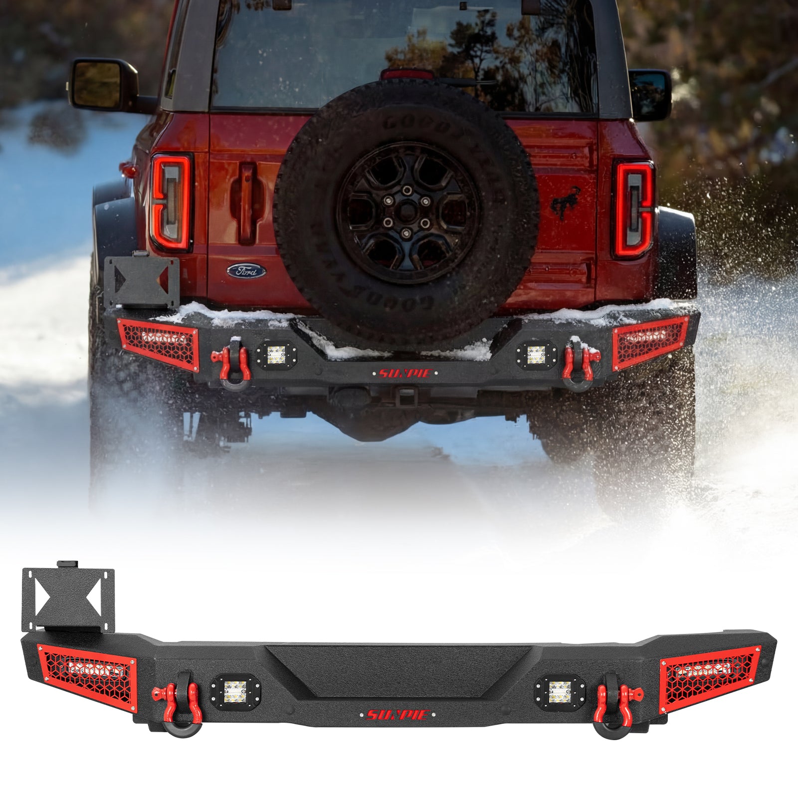 Ford Bronco Steel Front and Rear Bumpers Combo with Offroad Lights & D-rings &  Sensor Mounting Hole
