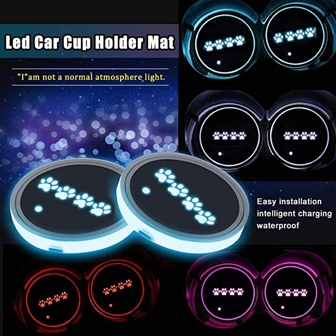 Sunpie Car RGB LED Cup Holder Mats Lights for Jeep Wrangler JK JKU Accessories Interior Decoration Atmosphere Lamp Coaster (2pcs/set)
