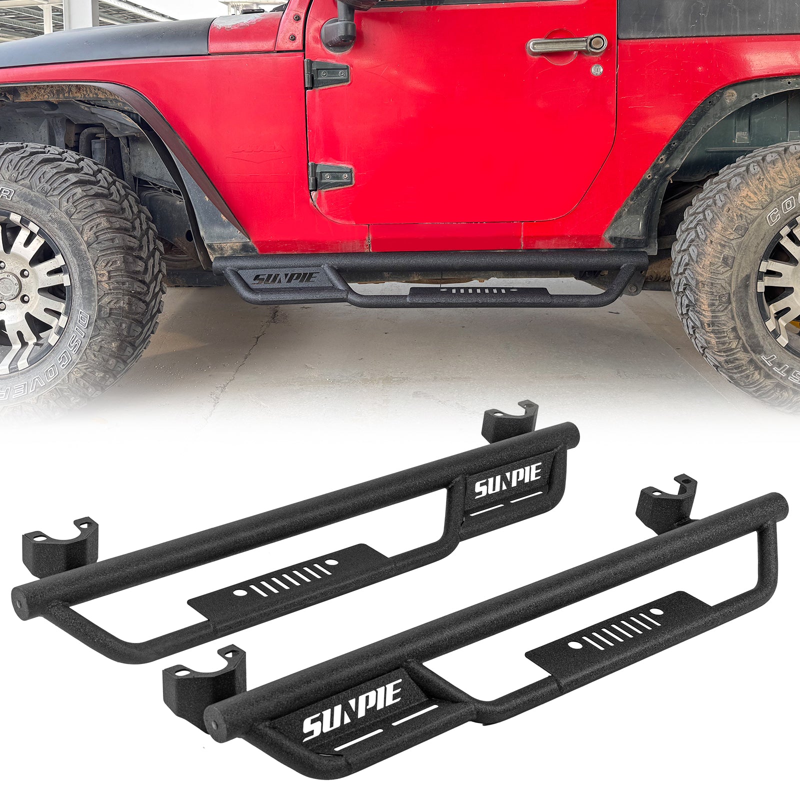 Entry-Level Running Boards Side Step Bars for 2007-2018 Jeep Wrangler JK  2 Door, Bolt-On Nerf Bars