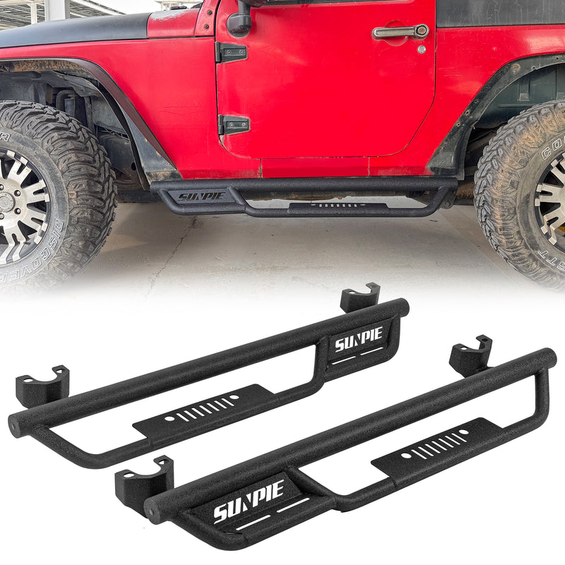 Entry-Level Running Boards Side Step Bars for 2007-2018 Jeep Wrangler JK  2 Door, Bolt-On Nerf Bars