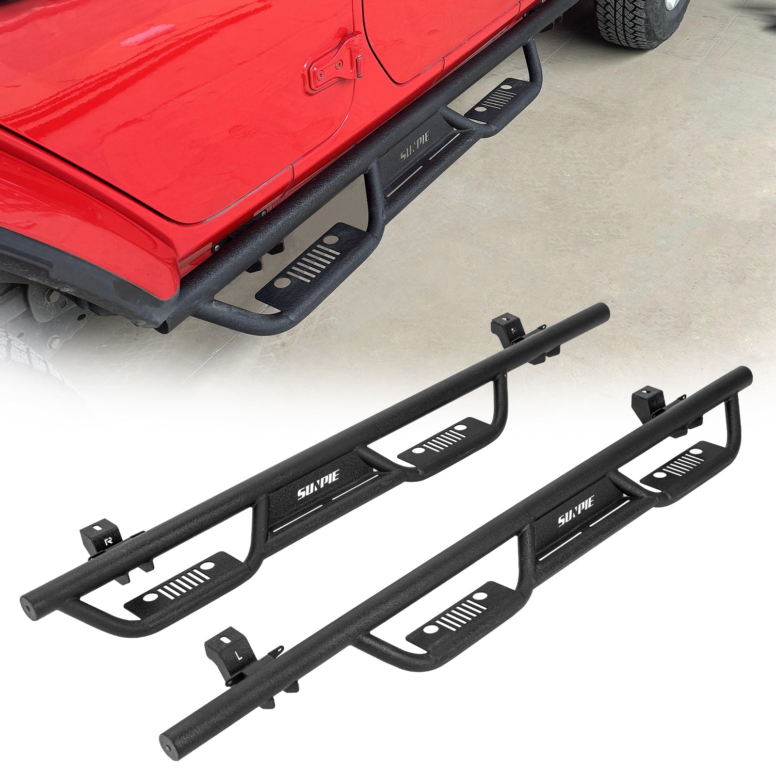 Entry-Level Running Boards Side Step Bars for Jeep Wrangler JLU/4XE 2018-2026 4 Door, Bolt-On Nerf Bars
