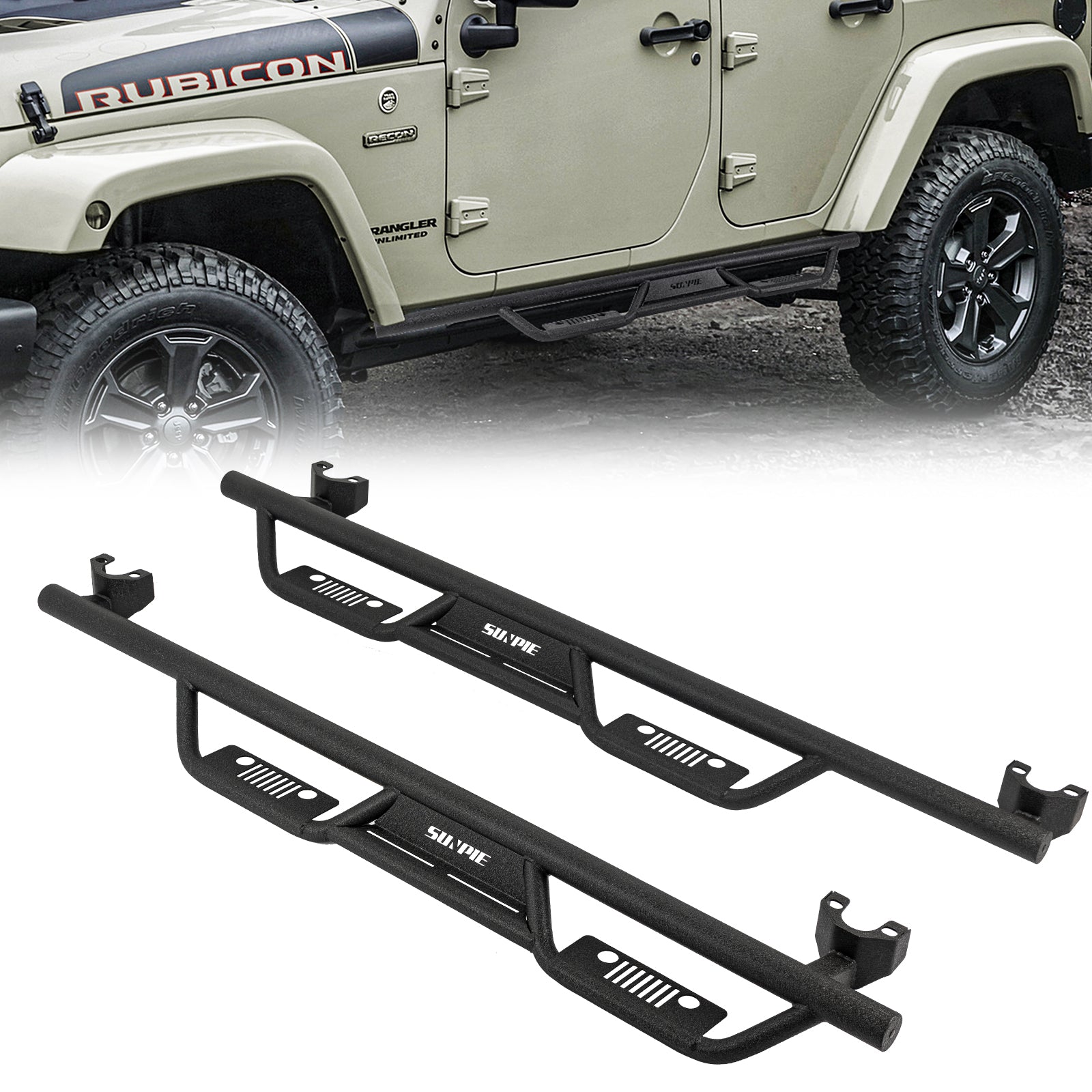 Entry-Level Textured Black Running Boards for 2007-2018 Jeep Wrangler JKU 4-Door
