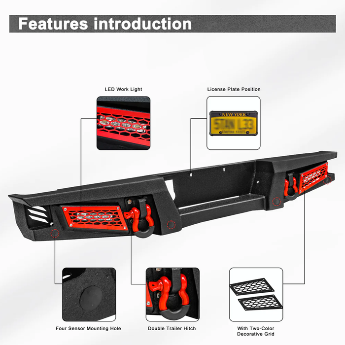 Jeep Steel Rear Bumpers with LED Lights for 2019-2025 Jeep Gladiator JT