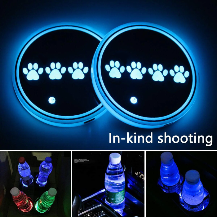 Sunpie Car RGB LED Cup Holder Mats Lights for Jeep Wrangler JK JKU Accessories Interior Decoration Atmosphere Lamp Coaster (2pcs/set)