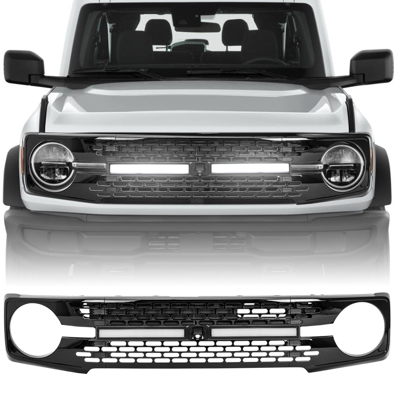 Ford Bronco Gloss Black ABS Grille with Letters and Long Grille Light