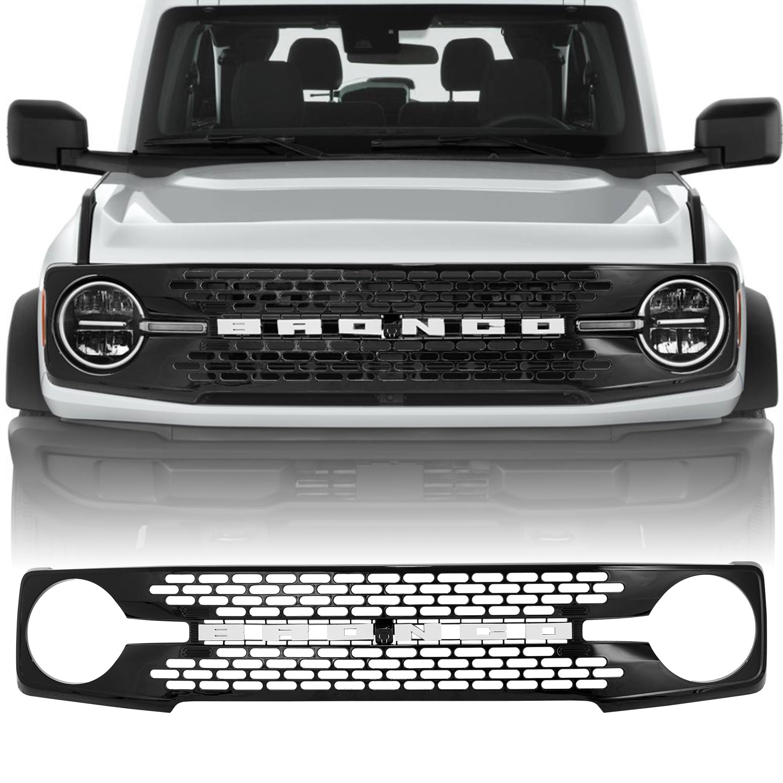 Ford Bronco Grille ABS Plastic White Black W/Letters and Camera Hole for 2021-2026 Ford Bronco