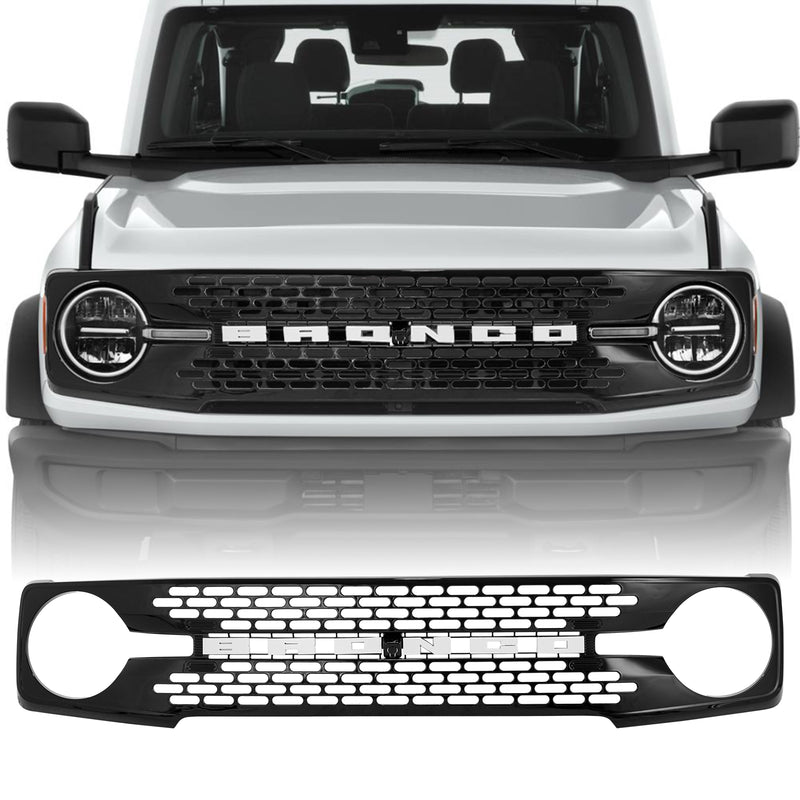 Ford Bronco Grille ABS Plastic White Black W/Letters and Camera Hole for 2021-2025 Ford Bronco