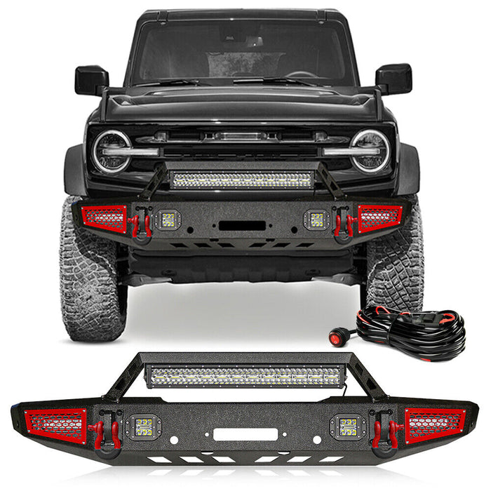 Ford Bronco Steel Front and Rear Bumpers Combo with Offroad Lights & D-rings &  Sensor Mounting Hole