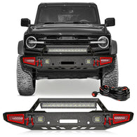 Ford Bronco Steel Front Bumper with Winch Plate and 5 LED Lights D-rings