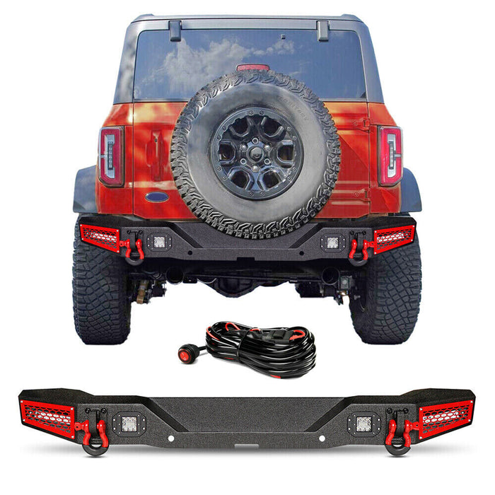 Ford Bronco Steel Rear Bumper with 4 LED Lights and D-rings and Sensor Mounting Hole