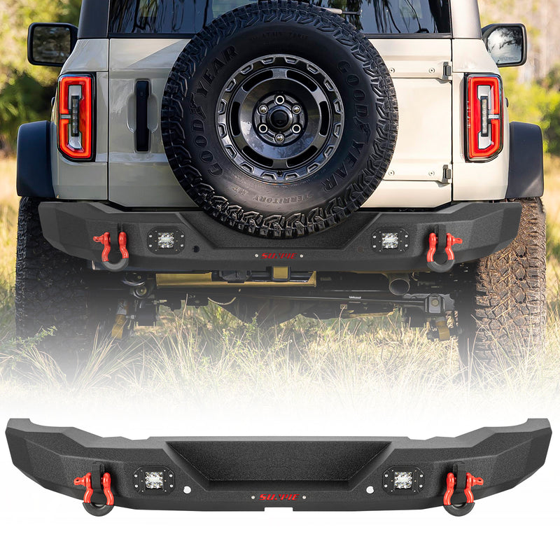 Ford Bronco Heavy Duty Steel Rear Bumper with LED Work Lights, Sensor Holes & D-Rings